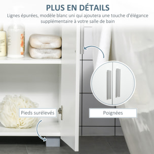 Meuble bas de salle de bain sur pied - 2 portes, 2 étagères réglables - dim. 60 x 30 x 80 cm - MDF blanc