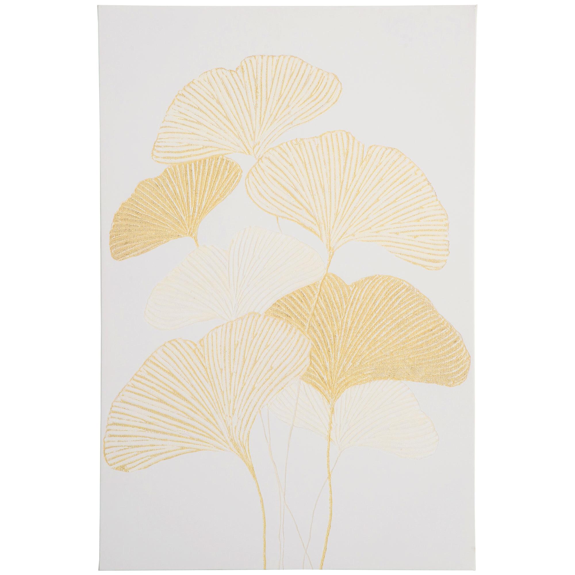 HOMCOM Cuadro de Arte en Lienzo Hojas de Ginkgo Biloba 90x60 cm 1 Parte Impresión Artística para Decoración de Pared en Salón Oficina Dormitorio