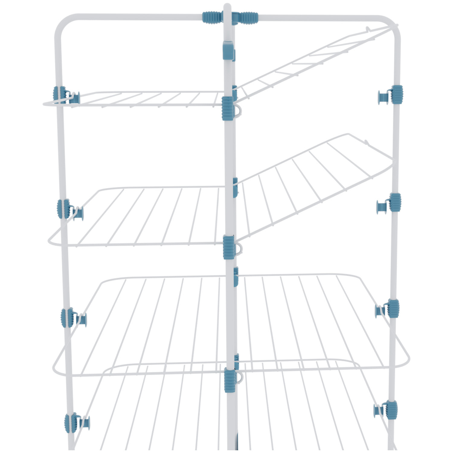 Stendibiancheria Da Pavimento Con Rotelle Stendino A Torre Verticale In Acciaio 4 Ripiani 2 Appendi Grucce Pieghevole 168.5x71x71 Cm Bianco Blu