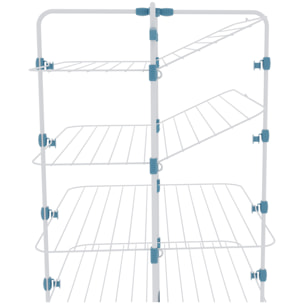 Stendibiancheria Da Pavimento Con Rotelle Stendino A Torre Verticale In Acciaio 4 Ripiani 2 Appendi Grucce Pieghevole 168.5x71x71 Cm Bianco Blu