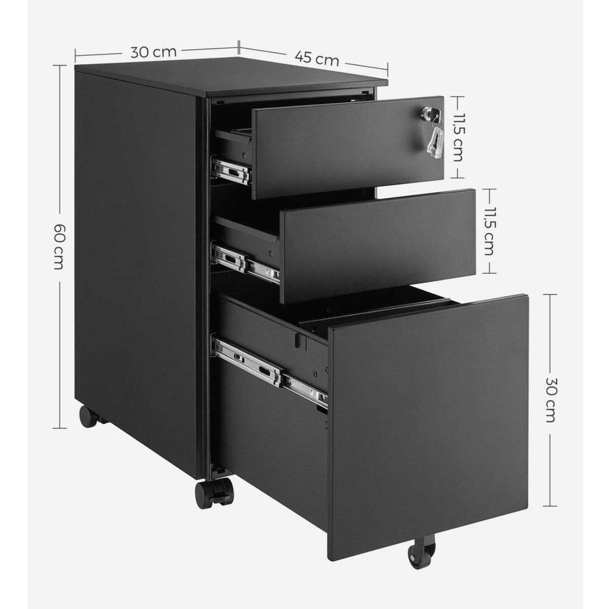 Cassettiera da ufficio professionale in acciaio con ruote