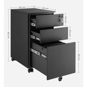 Cassettiera da ufficio professionale in acciaio con ruote