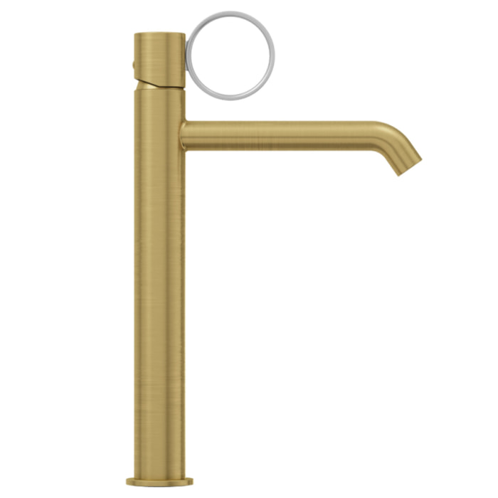 Mitigeur lavabo haut Vivienne laiton brossé avec bague chromée brossée