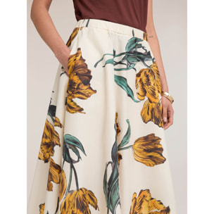 Motivi - Gonna svasata in popeline con stampa - Bianco