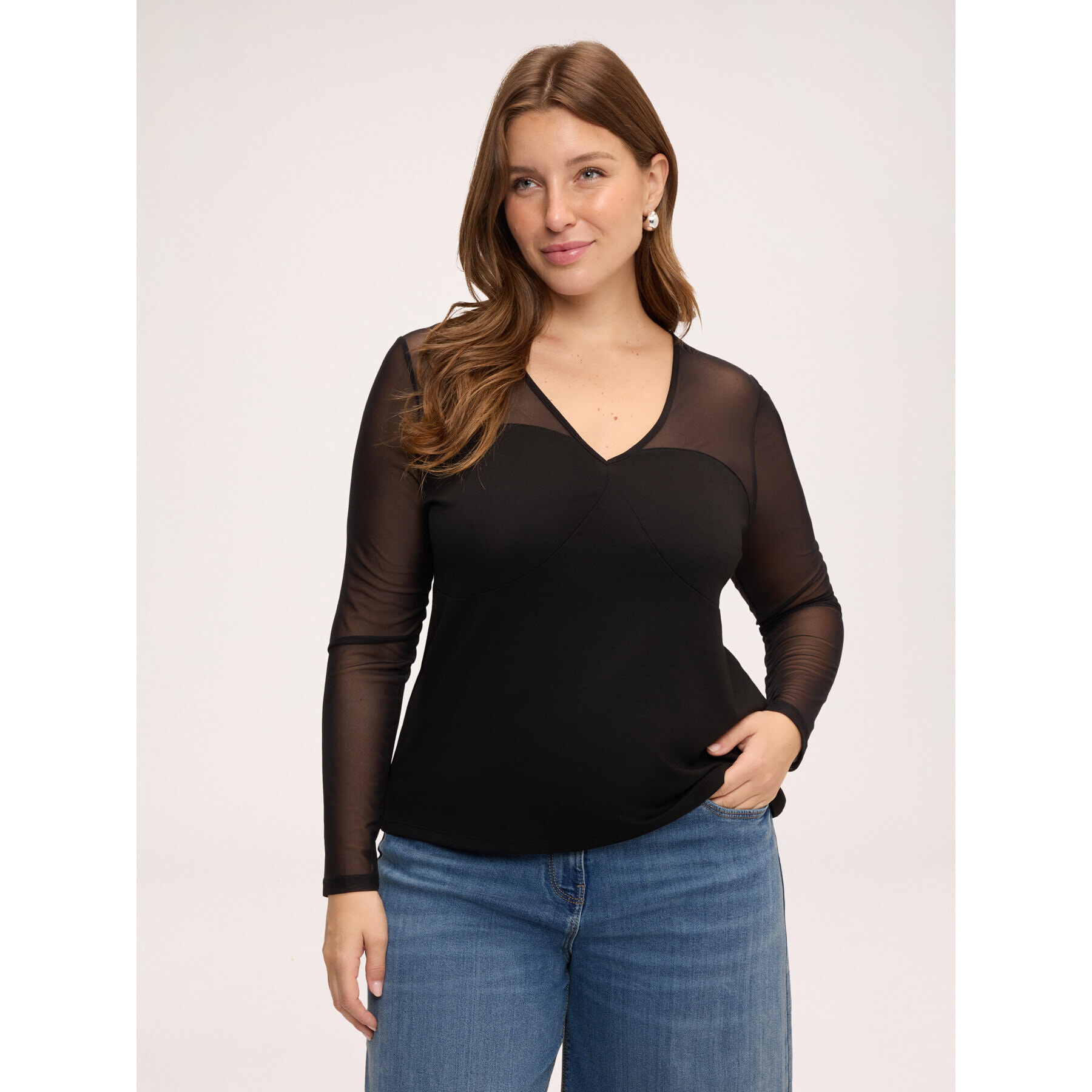 Fiorella Rubino - T-shirt in jersey e tulle - Nero