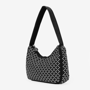 Bolso de hombro negro en nylon con tachas