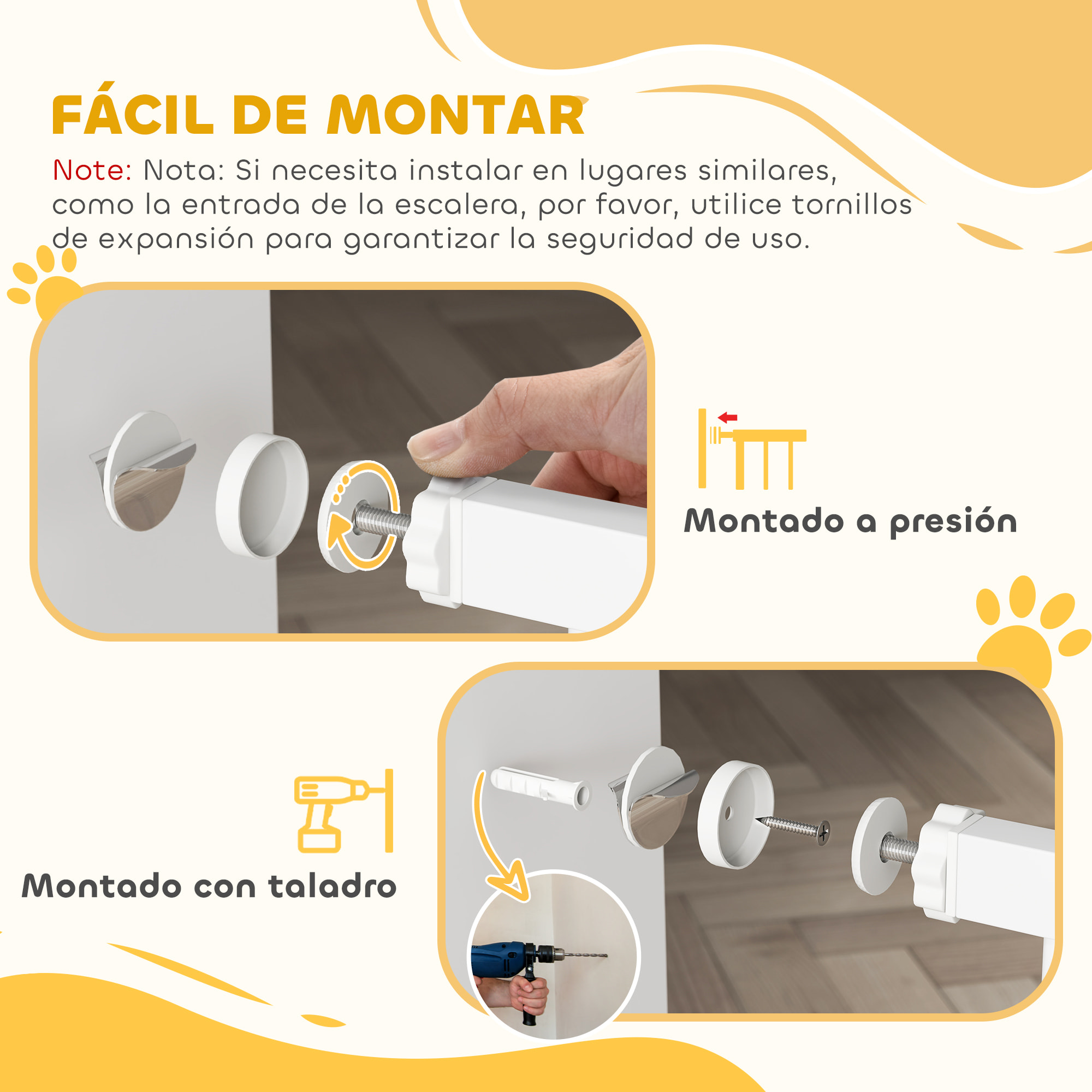 Barrera para Perros Puerta para Perros con Ancho Ajustable 76-104 cm Barrera de Seguridad para Perros con 2 Extensiones para Escaleras y Puertas Blanco