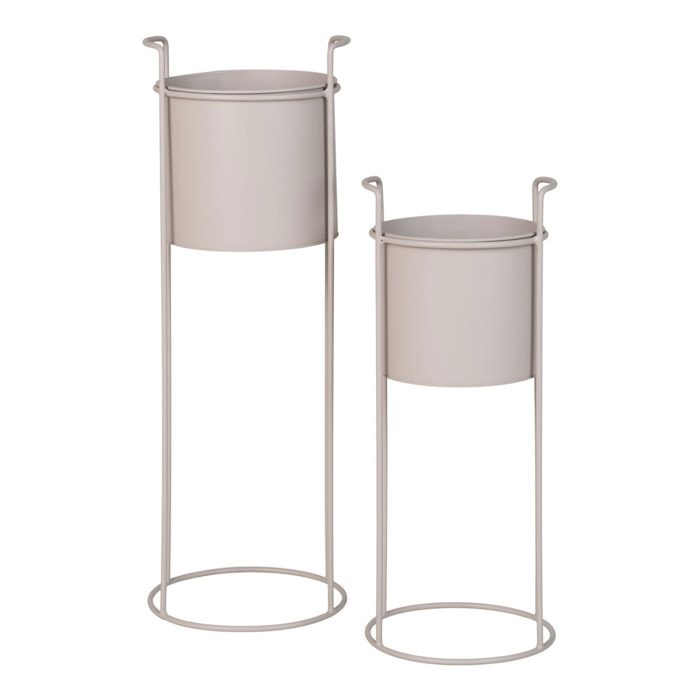 Set 2 Portavasi Rabo in Acciaio Color Sabbia — Ø20×50 e Ø25×65 cm