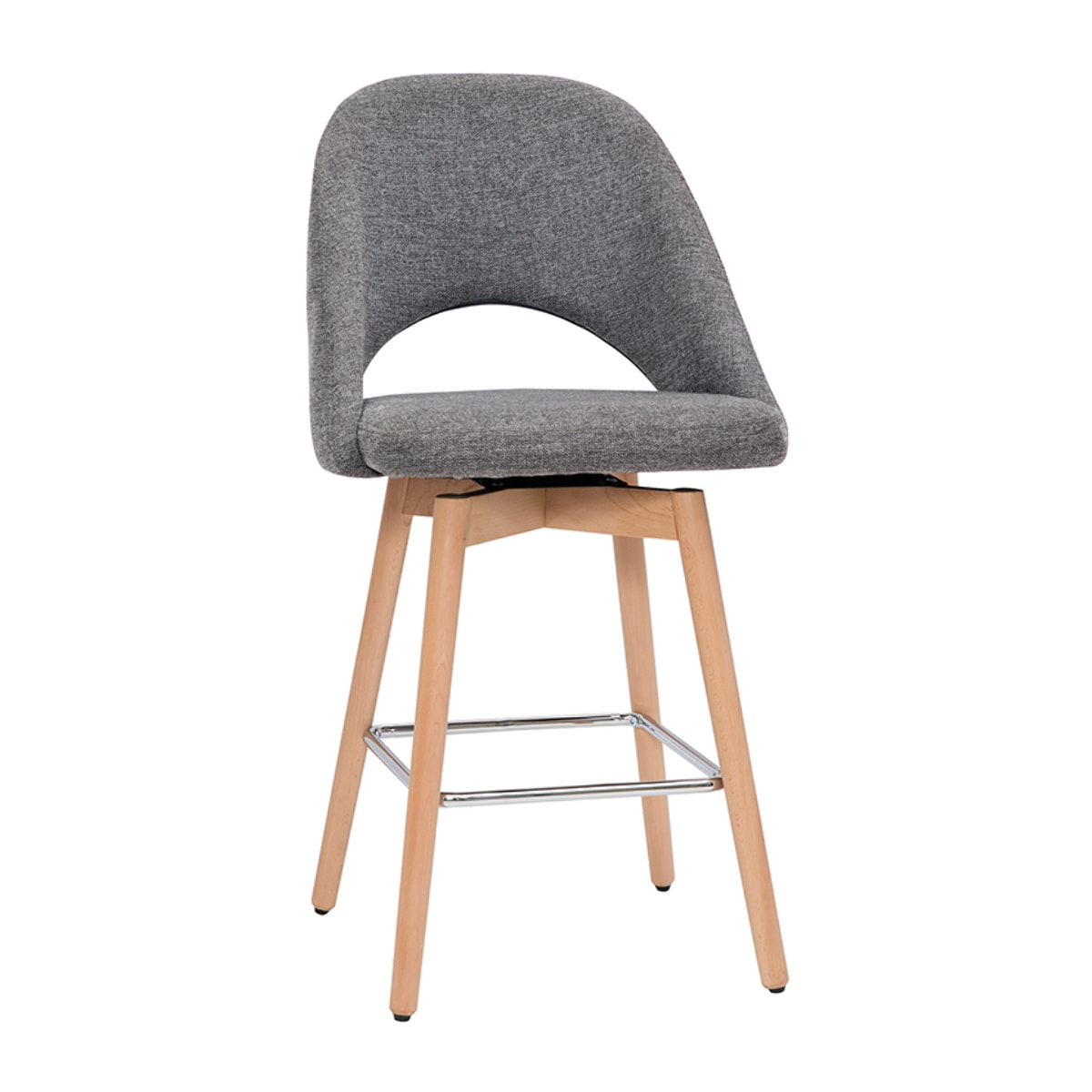 Tabourets de bar scandinaves tissu effet velours texturé gris et hévéa massif 65 cm (lot de 2) COSETTE