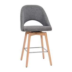 Tabourets de bar scandinaves tissu effet velours texturé gris et hévéa massif 65 cm (lot de 2) COSETTE