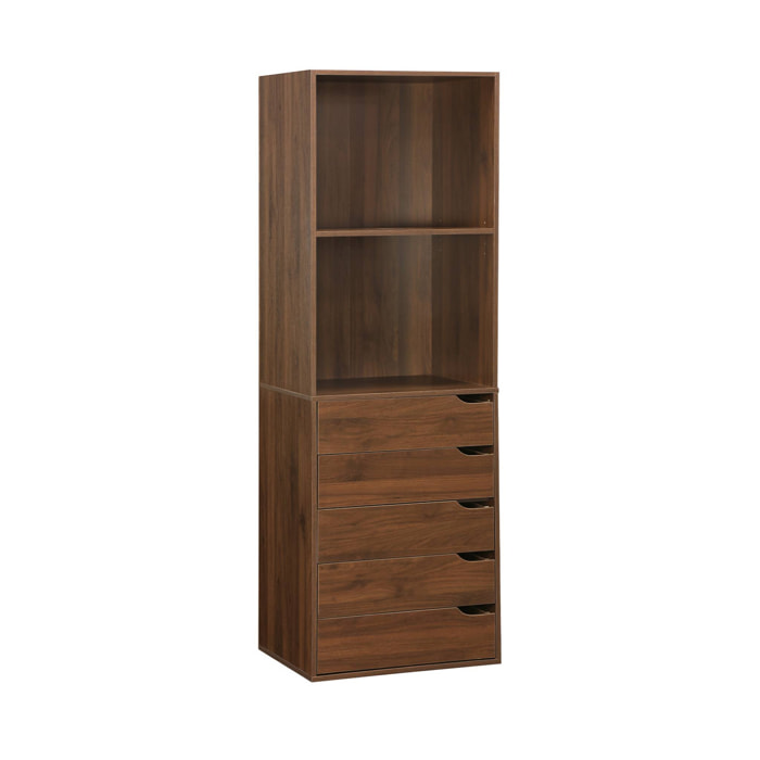 Module dressing avec 5 tiroirs et 2 étagères. noyer. panneaux stratifiés