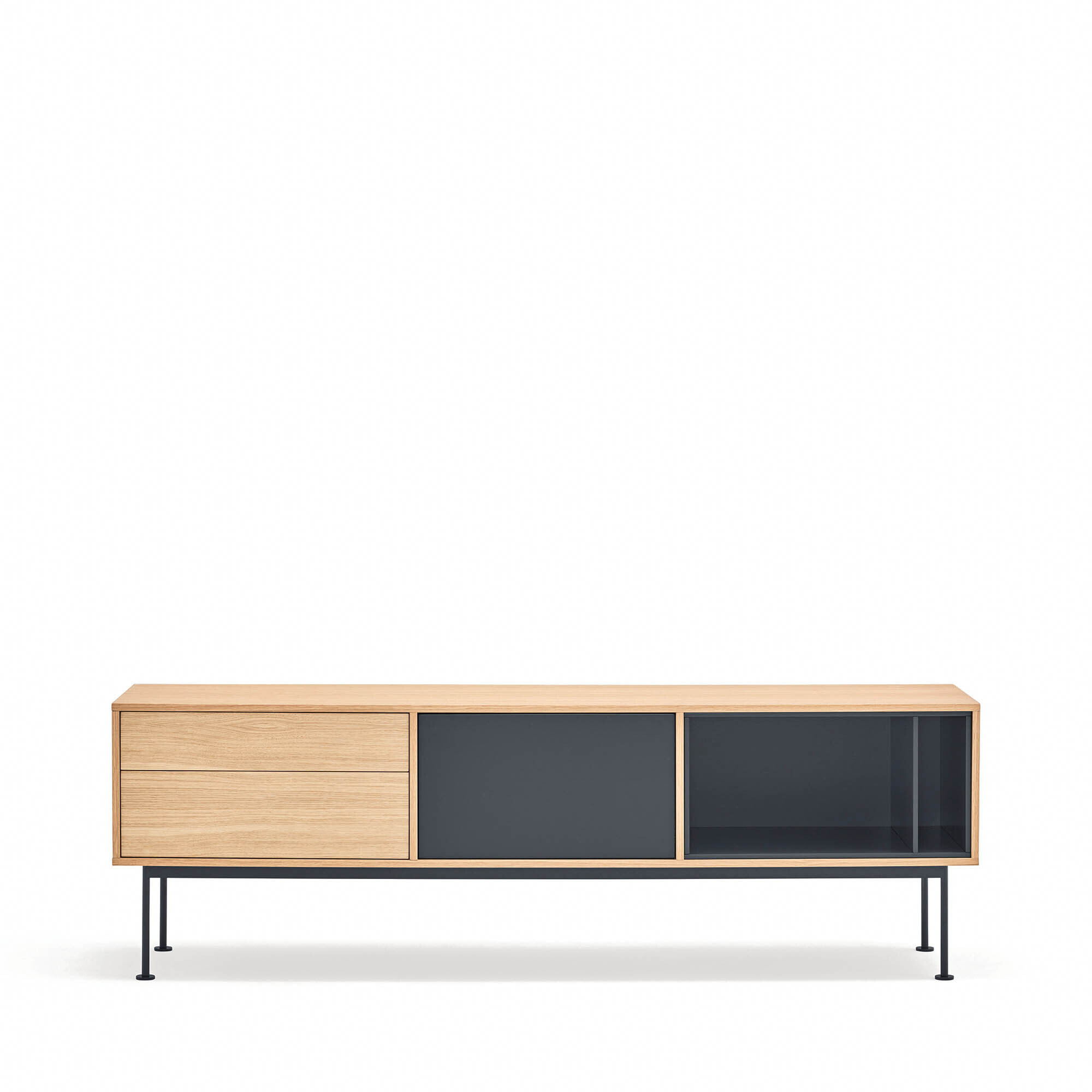 Mueble de televisión Yoko 2 cajones y 1 puerta roble y gris antracita