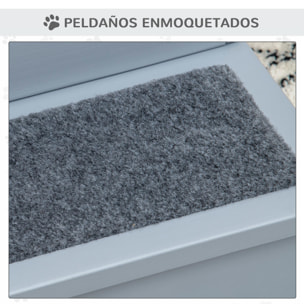 Escalera para Mascotas 3 Peldaños con Espacio de Almacenaje y Alfombra Antideslizantes Portátil Madera para Vehículo Carga 30 kg 40,5x44,5x38 cm Gris