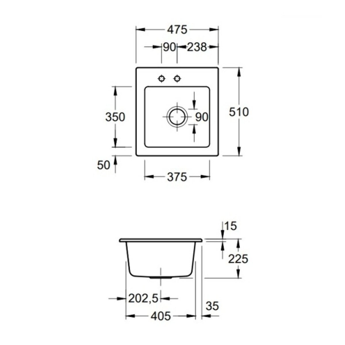 Evier 1 bac sans egouttoir Subway Pure XS 47,5 x 51 cm Blanc