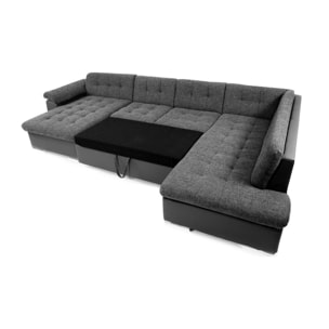 Chuck - canapé panoramique d'angle droit XXL - convertible avec coffre - 7 places - Noir / Gris