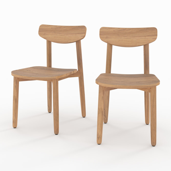 Lot de 2 chaises de jardin en bois de teck recyclé - Lufy