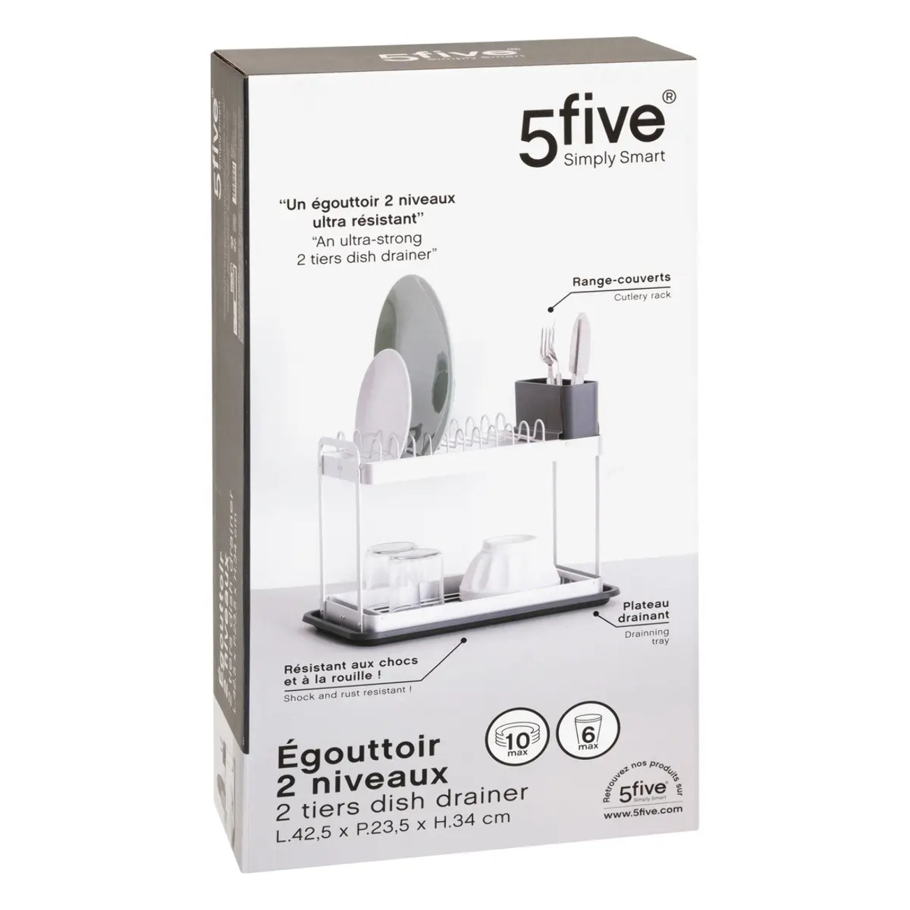 Égouttoir 2 niveaux gris 42,5x23,5cm