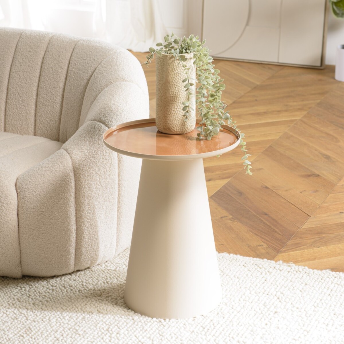 JAMES - Table d'appoint ronde 40x40cm plateau en métal émaillé caramel JAMES
