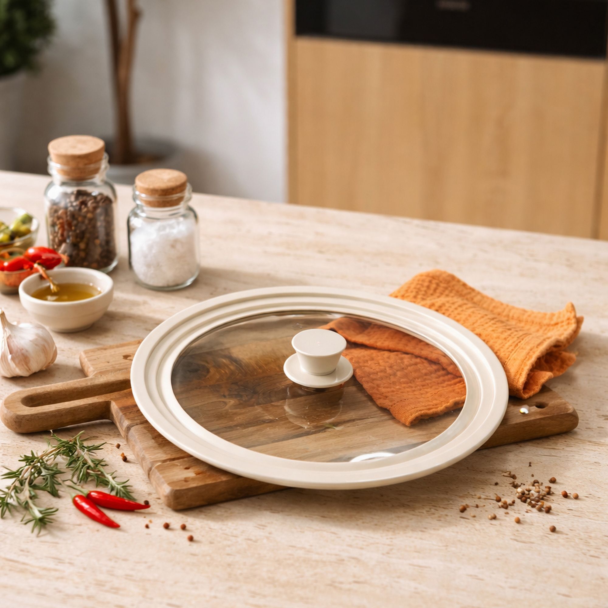 Couvercle multi-taille de 26 cm à 30 cm en verre trempé et silicone