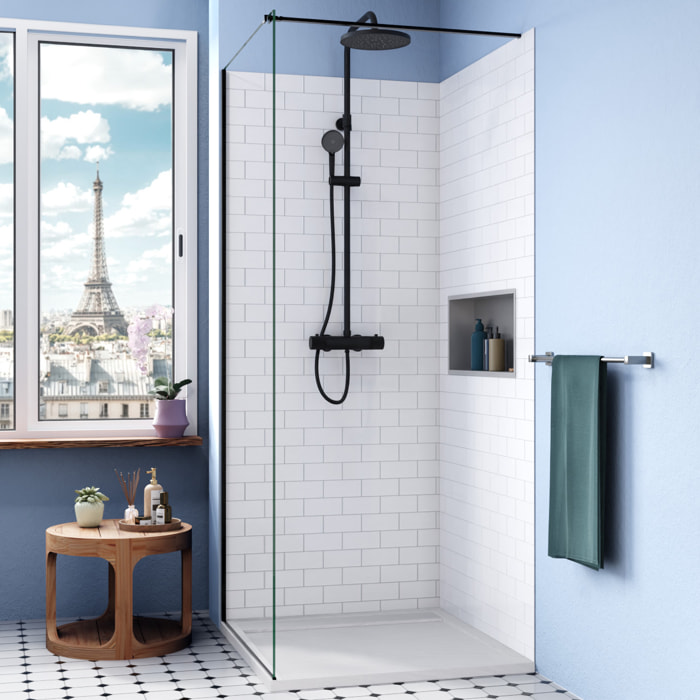 Porte coulissante 90x90 + receveur blanc avec siphon (HCB-ALD15B-9090)