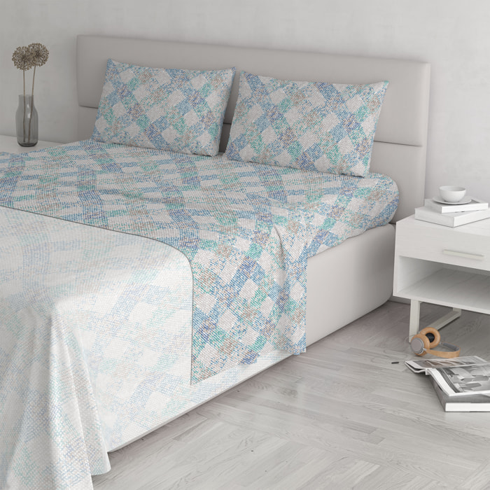 COMPLETO LETTO ATHENA MADE IN ITALY COTONE- EVA BLU MATRIMONIALE