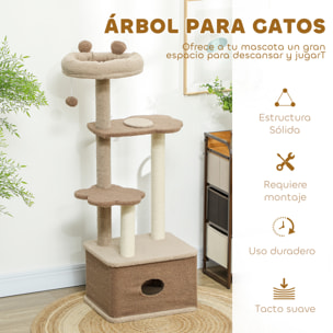 Árbol Rascador para Gatos Altura 133 cm Árbol para Gatos Torre para Gatos con Nido Plataformas Bola Colgante y Poste de Yute Café