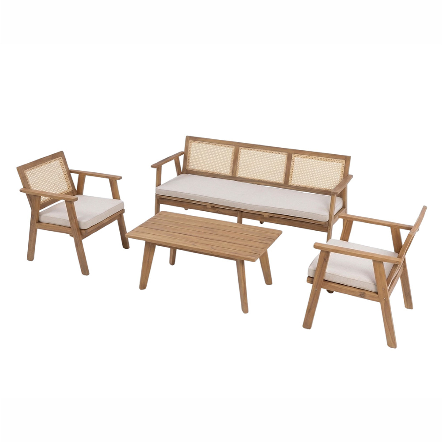 Salon de jardin 5 places en bois d’acacia et cannage HOA