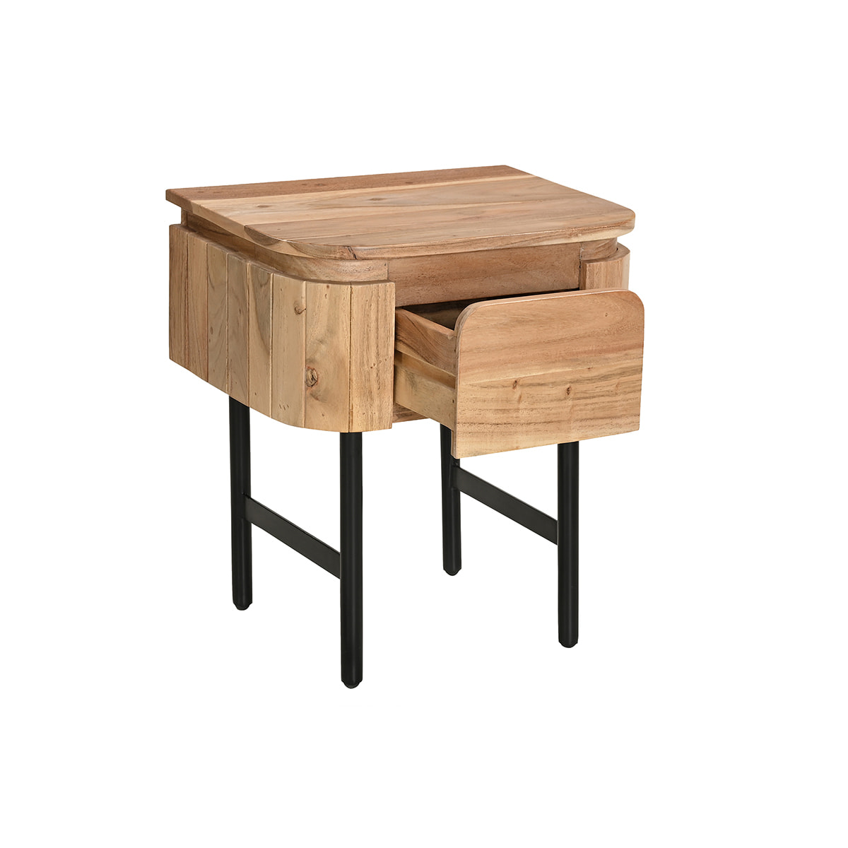 Table de chevet en bois massif et métal noir avec tiroir L45 cm NAPOLI