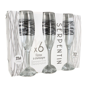 Lot de 6 flutes 22cl en verre SERPENTIN