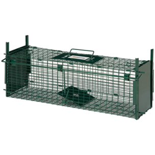 Piège de capture pour petits animaux type lapin rat - 2 entrées + poignée - dim. 60L x 18l x 20H cm - métal vert