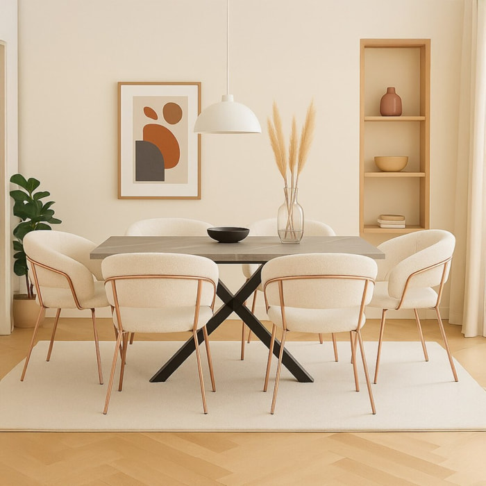 Set 2 sedie in tessuto teddy crema con gambe metallo - Cloud