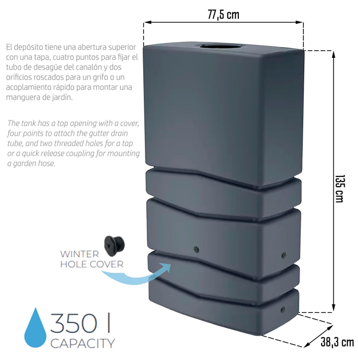 Barril de captación de agua aqua tower 350l., dimensiones (mm) 775x383x1350, color antracita