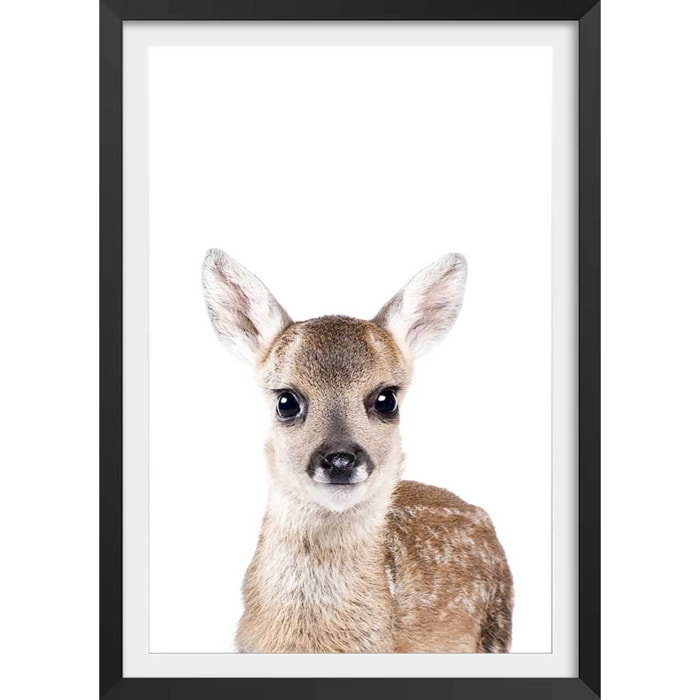 Affiche enfant bébé biche  Affiche + cadre en bois - Noir