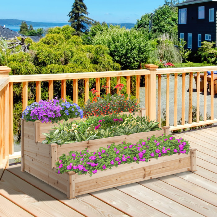 Jardinera Exterior Grande de Madera Arriate de Jardín de 3 Niveles con Diseño de Escalera Huerto Urbano para Cultivos Plantas Flores para Patio Terraza Balcón 120x120x56 cm Natural