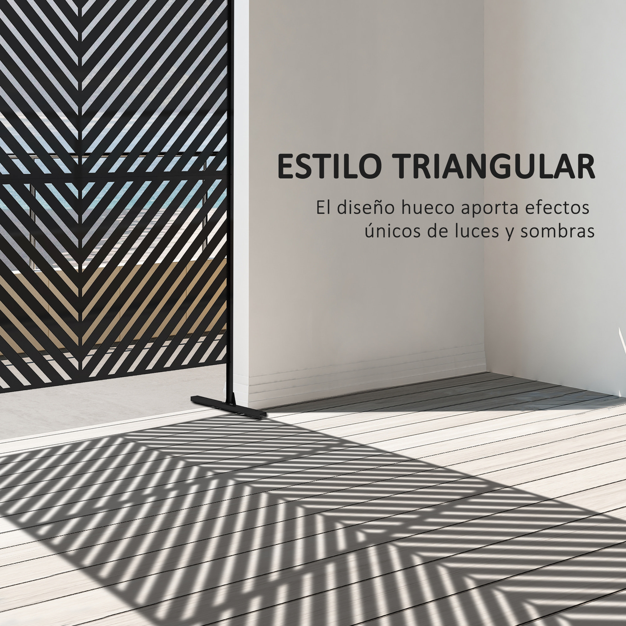 Biombo de Exterior Separador de Ambientes con 3 Piezas Patrón de Triángulo Invertido con Marco de Acero Pantalla de Privacidad para Patio Terraza Jardín 122x45x198 cm Blanco