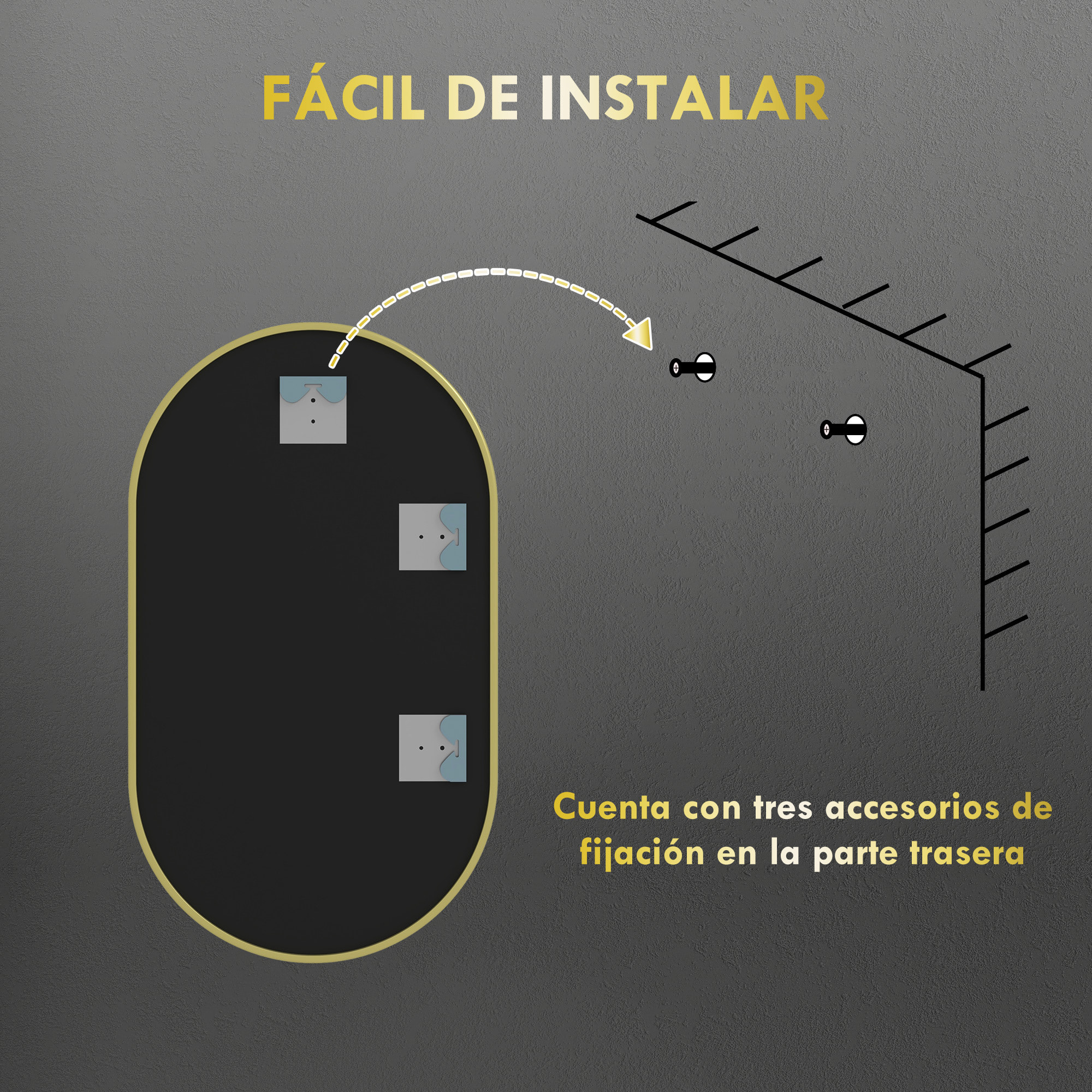 Espejo de Baño Ovalado 40x70 cm con Marco de Aluminio Espejo de Pared Decorativo Horizontal o Vertical para Salón Entrada Pasillo Dorado