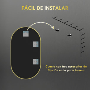 Espejo de Baño Ovalado 40x70 cm con Marco de Aluminio Espejo de Pared Decorativo Horizontal o Vertical para Salón Entrada Pasillo Dorado