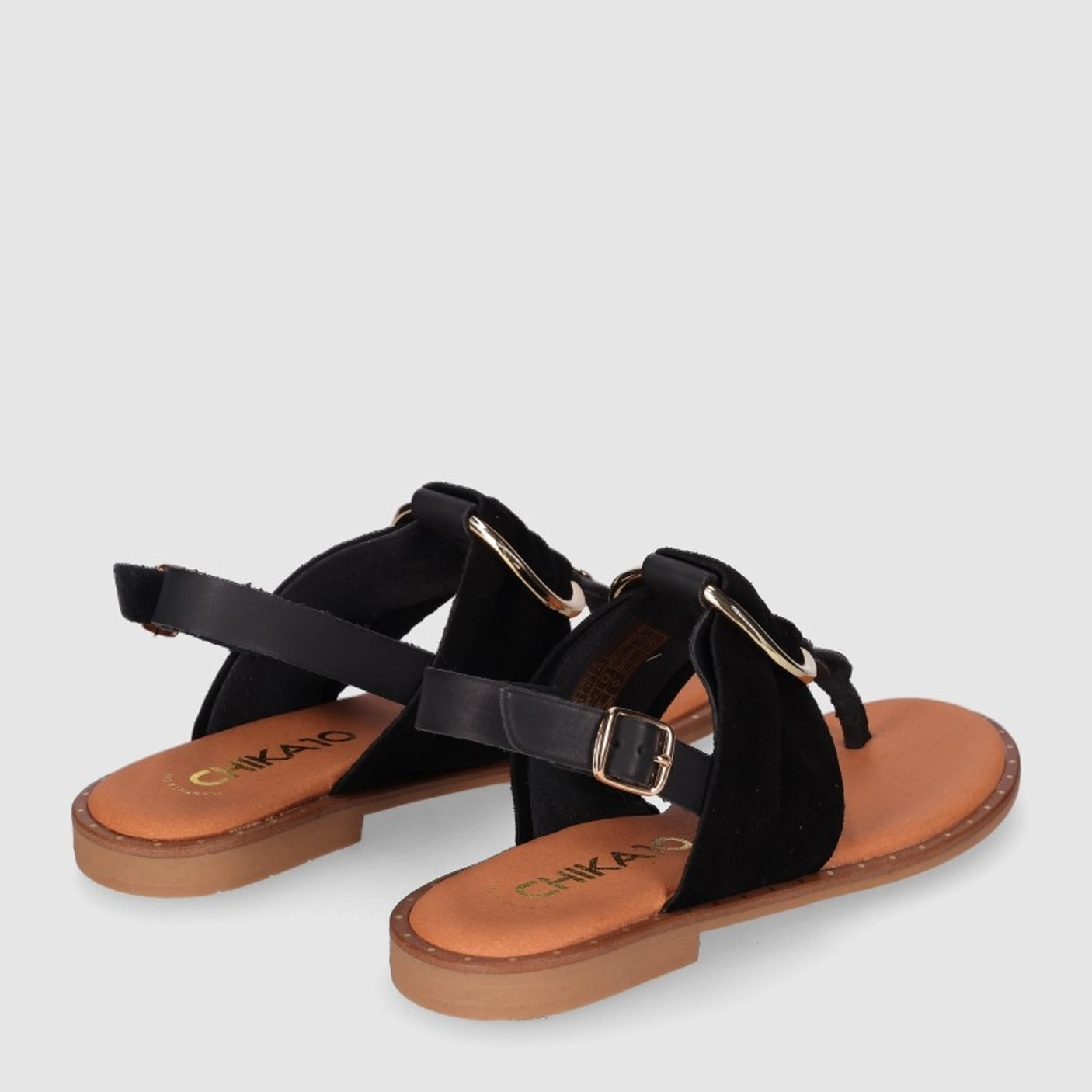 Sandalias de Serraje - Negro - Tacón: Bajo