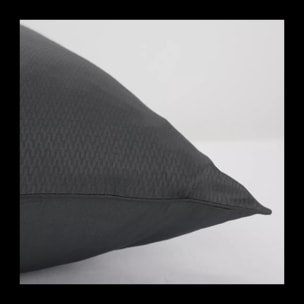 Taie d'oreiller satin de coton motif jacquard anthracite Vibrato titane