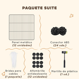 Valla Metálica para Mascotas con 12 Paneles Parque Metálico para Animales Pequeños Desmontable Diseño DIY para Erizo Conejos 140x70x35 cm Negro