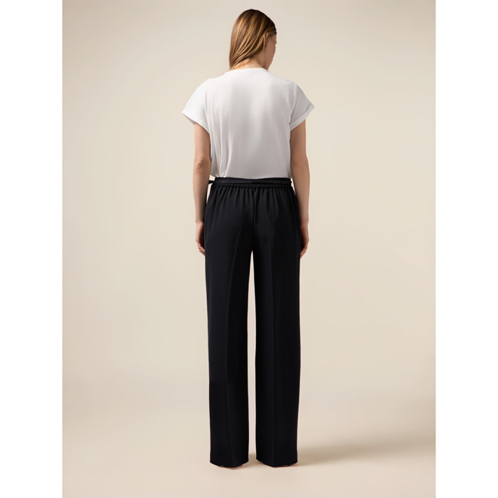 Oltre - Pantalones fluidos con cinturón joya - Negro