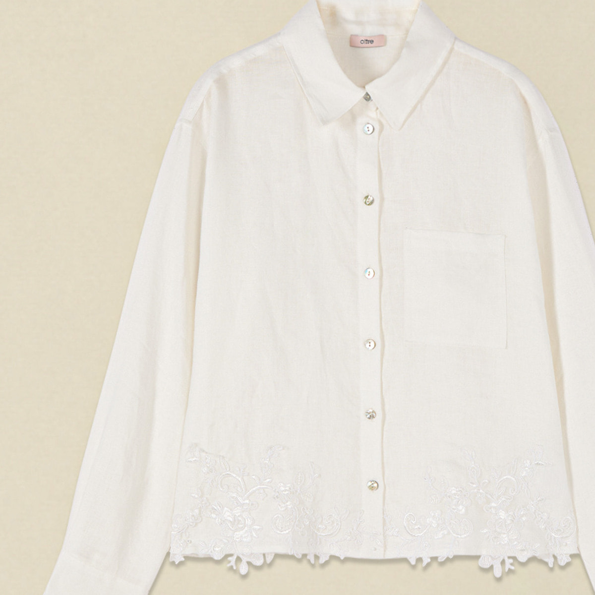 Oltre - Camisa de lino con encaje - Blanco