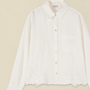 Oltre - Camisa de lino con encaje - Blanco