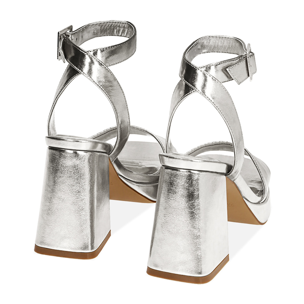 Sandali argento laminato, tacco 9 cm