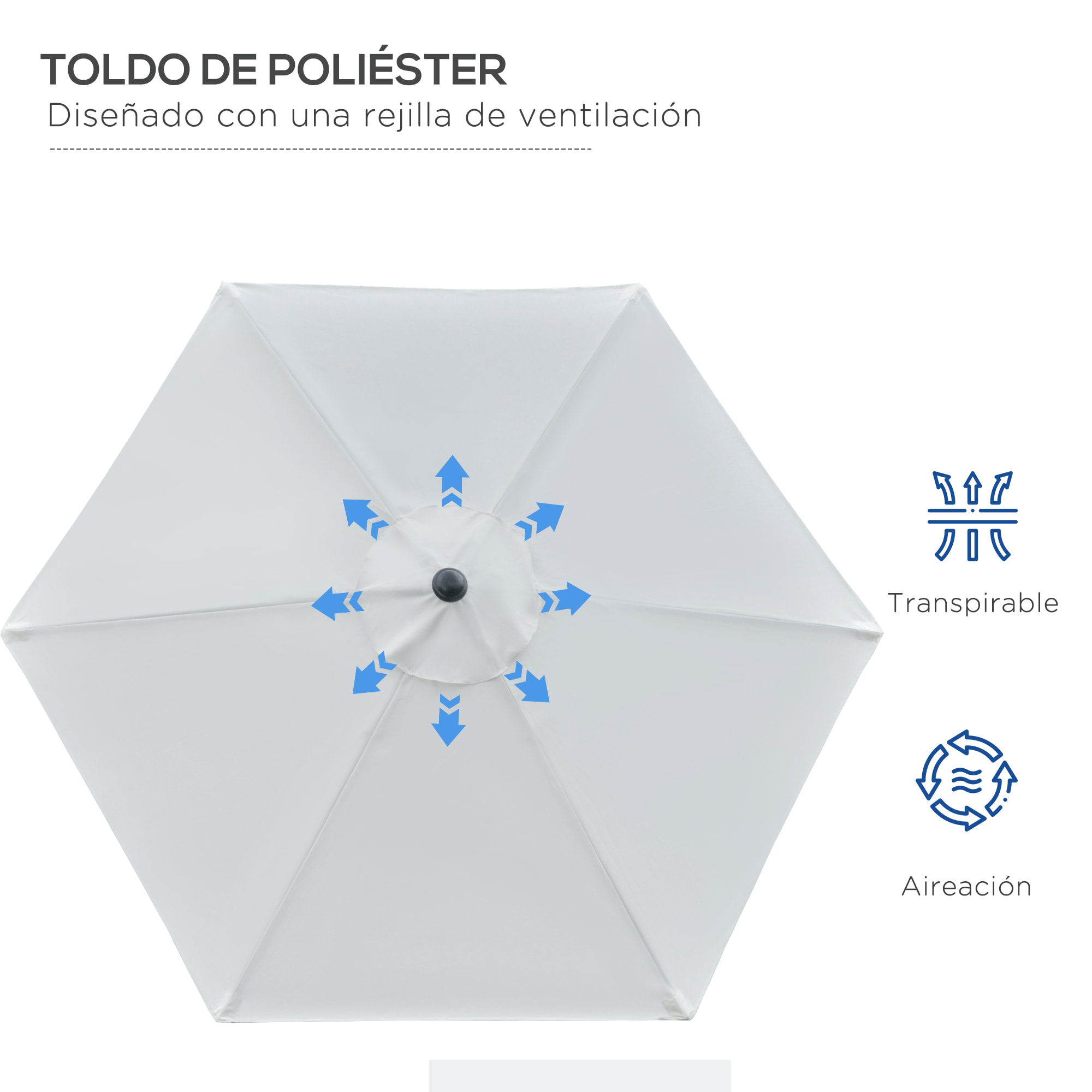 Sombrilla de Jardín Ø230x216 cm Parasol de Terraza con Apertura Manual Ángulo Ajustable e Impermeable para Balcón Piscina Crema