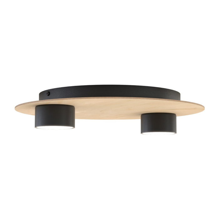 Lampada da soffitto PIXO in acciaio nero e legno naturale