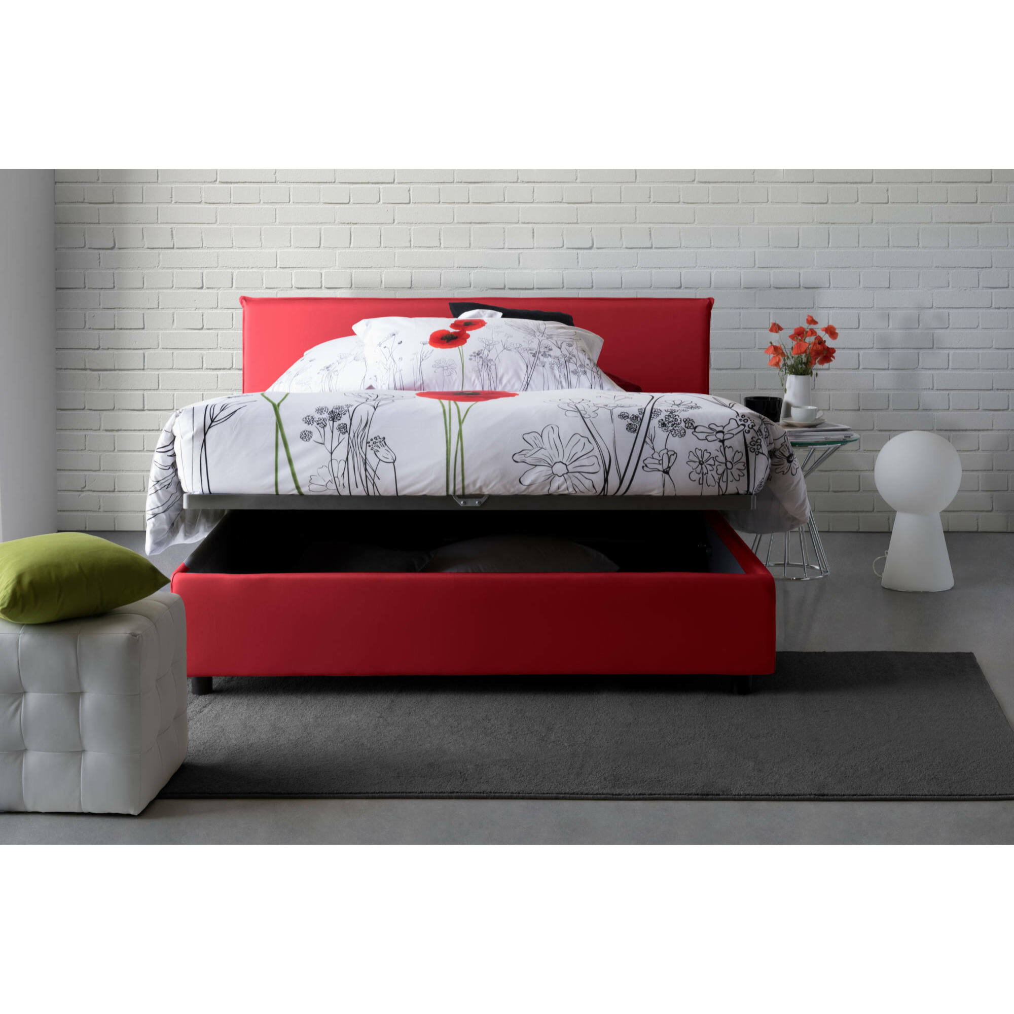 Letto matrimoniale Ashlee, Letto contenitore con rivestimento in tessuto, 100% Made in Italy, Apertura frontale, adatto per materasso Cm 160x190, Rosso