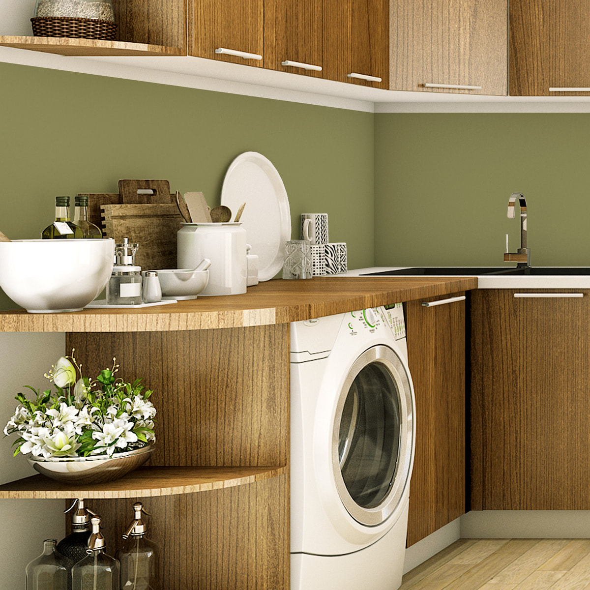 Rouleau adhésif décoratif Vinyle au Mètre - Vert olive - Sticker Lavable Imperméable Mur Cuisine Meubles