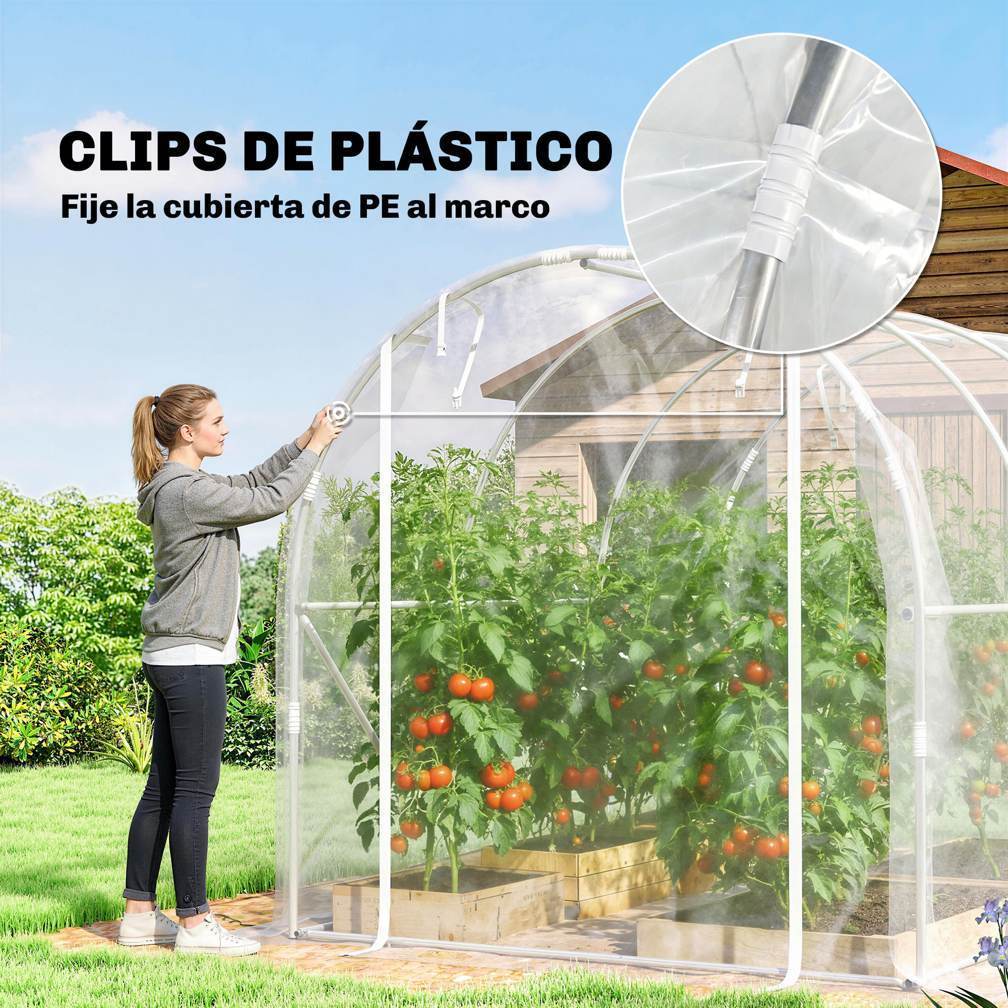 Invernadero de Exterior 3x2x2 m, Invernadero de Túnel con 2 Puertas Enrollables, Marco de Acero Galvanizado y Cubierta de PE 150g/m², Anti-UV, Impermeable, para Cultivos, Transparente