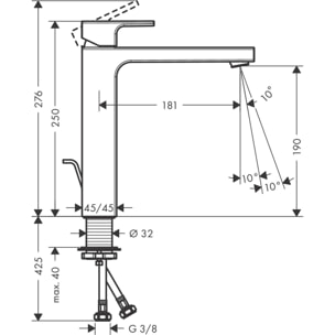 Vernis Shape Mitigeur de lavabo 190 avec tirette et vidage m√©tallique chrom√© 71590000